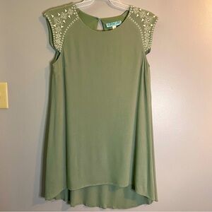 DINA BE short embroidered sleeves, olive green, lined dress SZ/SM